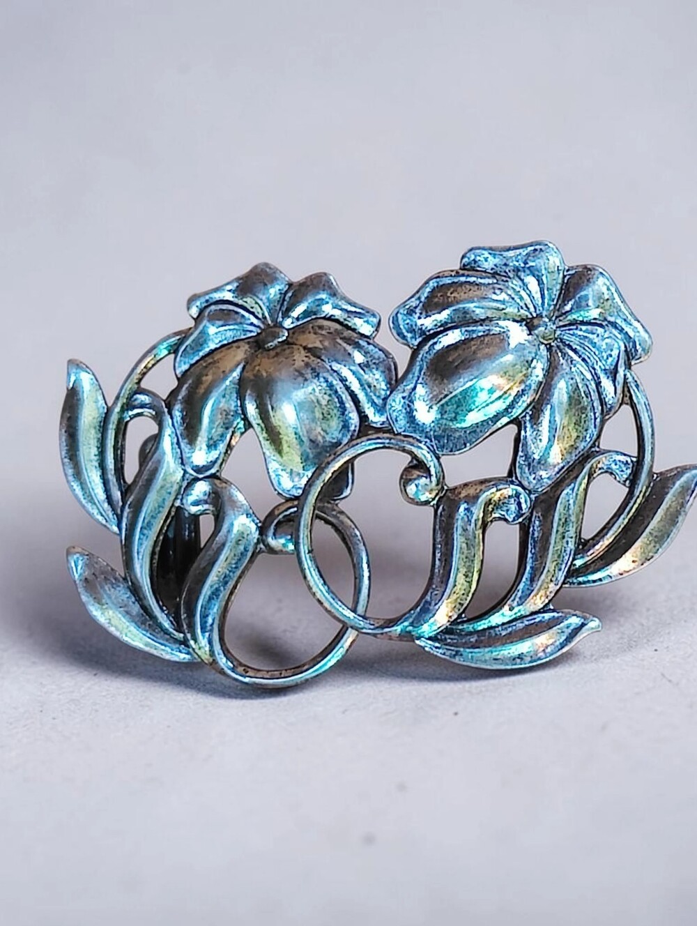 Antique Sterling Silver Art Nouveau Floral Earrings
